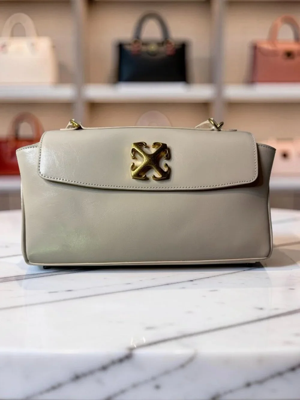 Off-White Jitney East West Shoulder Bag Cream Gold Arrow NWT